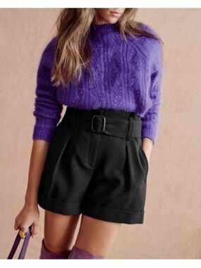Sezane Black Rome Shorts High-Waist Belted Tailored with Round Buckle NWT